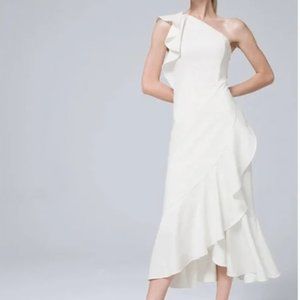 White House Black Market One Shoulder Ruffle Dress Size 12